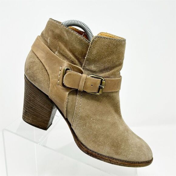 Aquatalia Women's Beige Light Brown Suede Ankle Boots Size 8.5 High Heel - Picture 1 of 13